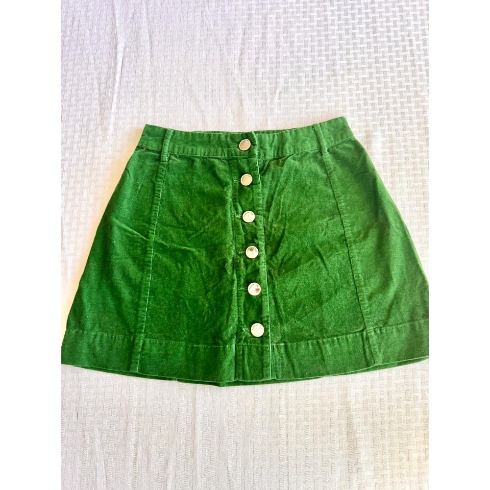 Copper Key Kids Green Corduroy Button Front A-Line Mini Skirt Size Small